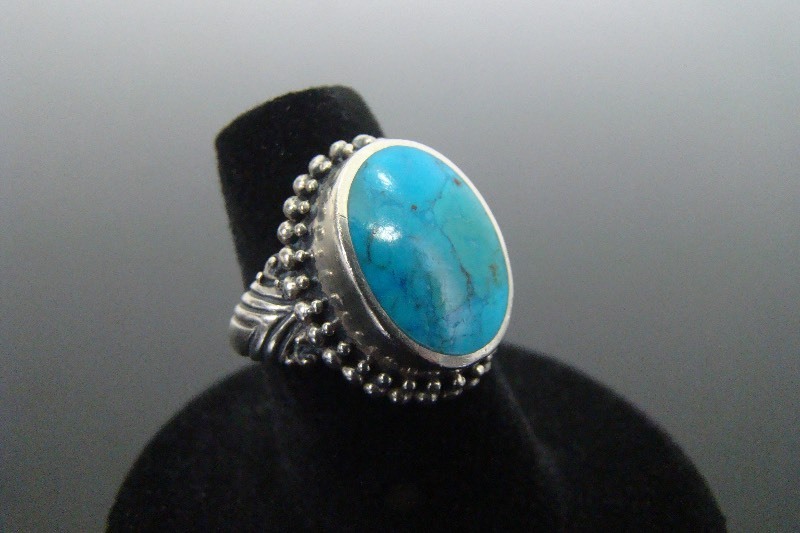 .925 Sterling Silver Inlayed Turquoise Ring Size 6.375