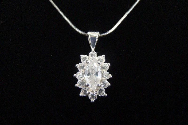 .925 Sterling Silver Crystal Pendant Necklace