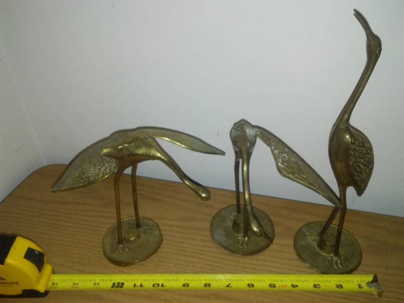 lot 8 image: 3 Enesco brass vintage crane Heron, stork, flamingo.