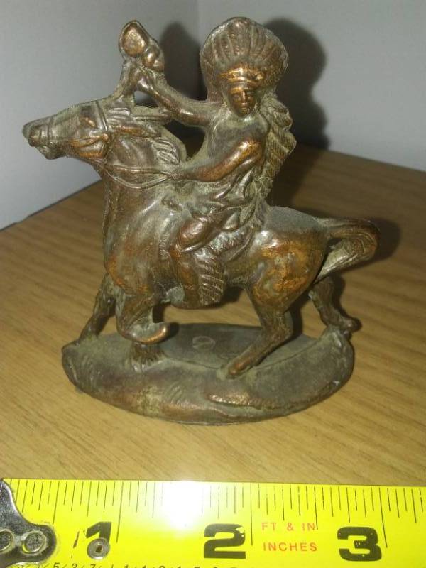 lot 53 image: Solid brass Indian chief on horse - vintage.