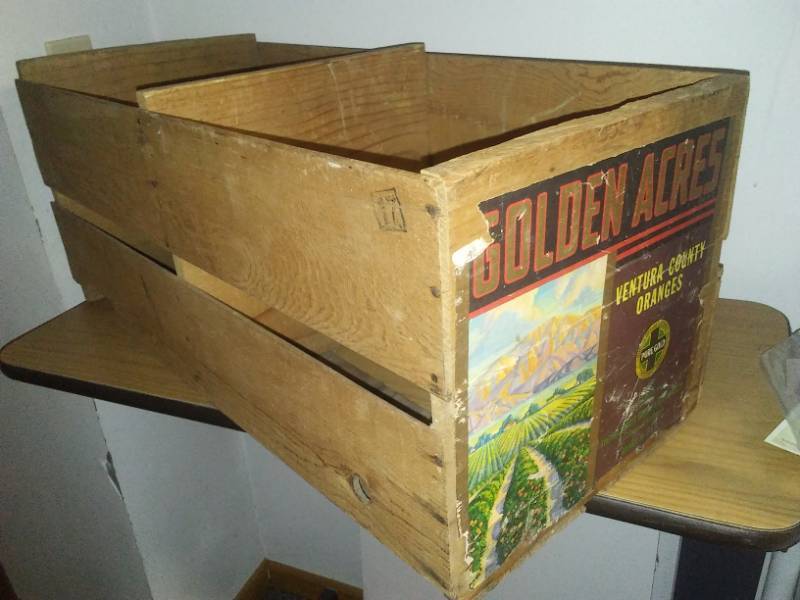 lot 93 image: Double sized wood orange crate.