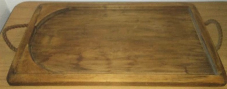lot 149 image: Vintage wood serving tray - rope handles. German bread tray.