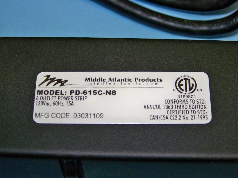 lot 52 image: Middle Atlantic, 6-Outlet, Rack Mountable Power Strip