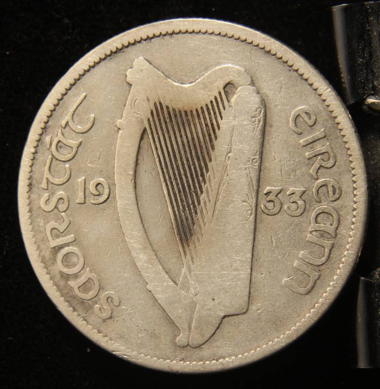 1933 IRELAND FREE STATE 2 SCILLING 75% SILVER 14.1 GRAMS