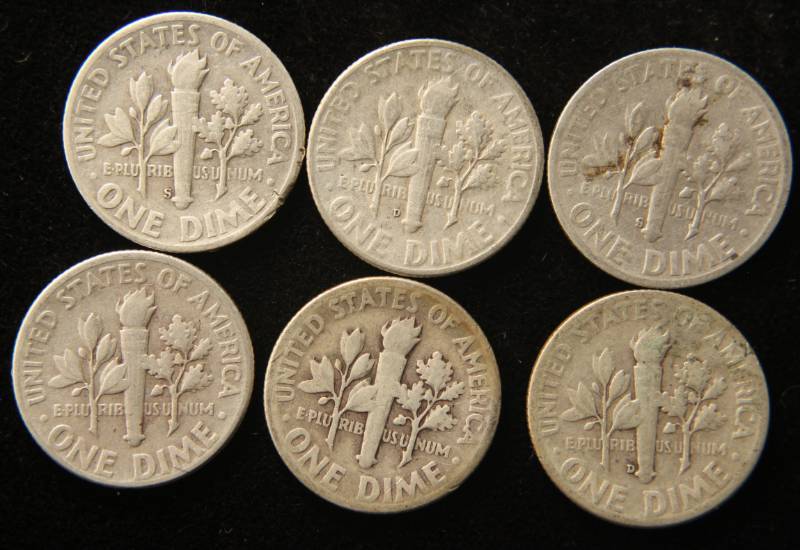 6 EARLYBETTER DATE DIMES 1946 1947 1947-S 1948-D 1948-S 1949-D