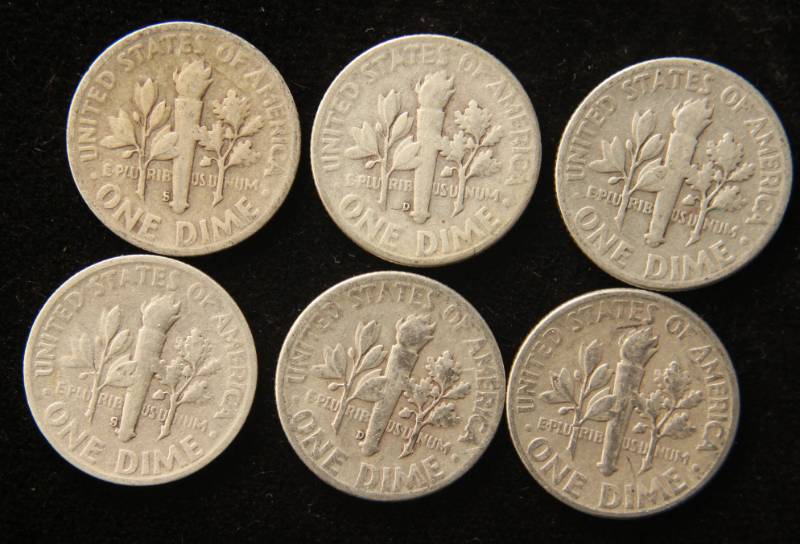 6 EARLYBETTER DATE DIMES 1946 1946-D 1946-S 1947 1947-D 1947-S
