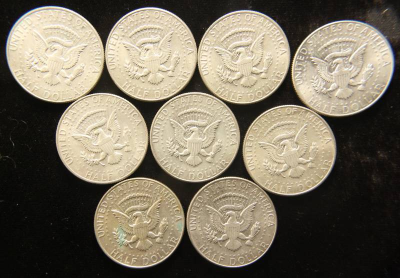 GROUP OF 9 KENNEDY 40% SILVER HALF DOLLARS
