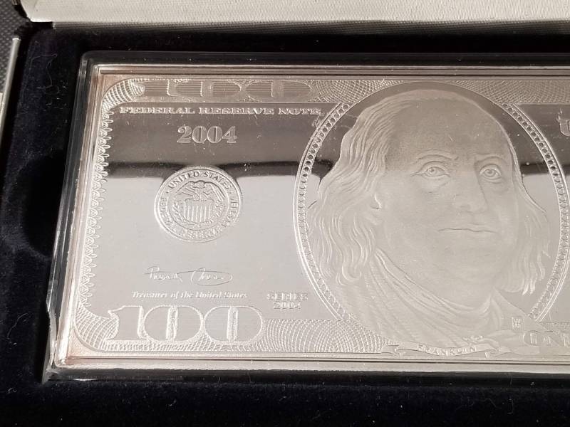 4 TROY OZ .999 FINE SILVER 2004 $100 BILL
