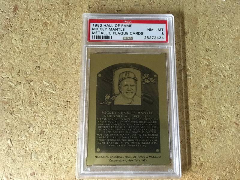 1983 Hall Of Fame Mickey Mantle Metallic Plaque Card PSA 8 Mint