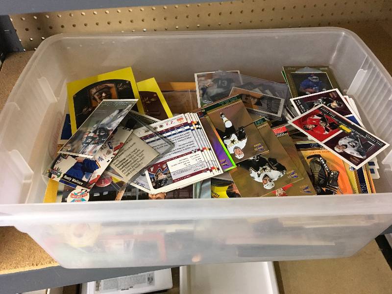 Plastic Container of Misc Sports Cards & Memorabilia