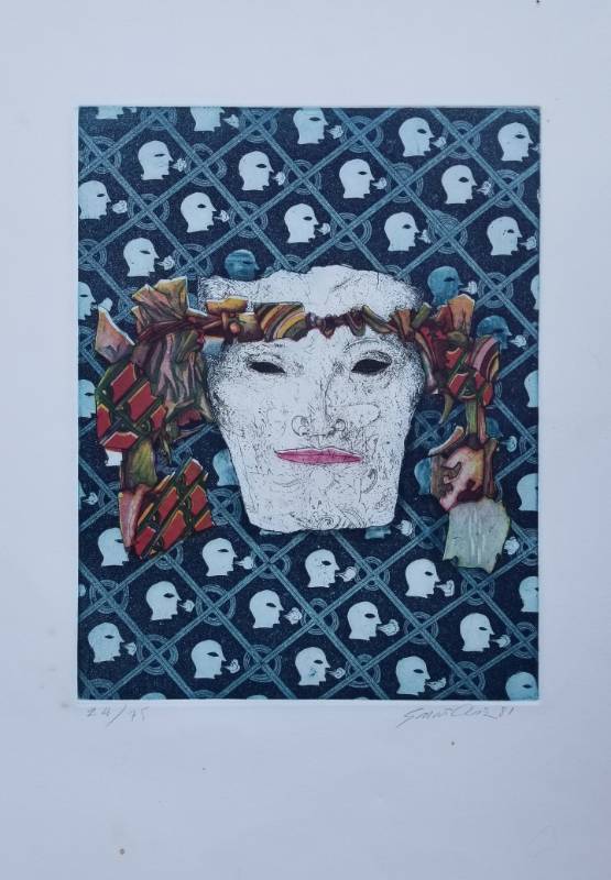 lot 64 image: Set of 2 Embossed and Colored Etchings by Saint Clair
