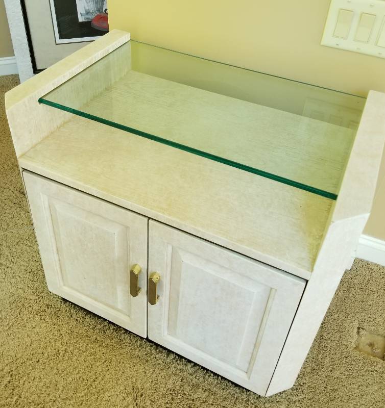 lot 81 image: Contemporary Night Stand  Pickled Wood with Tempered Glass Shelf ,1 of 2