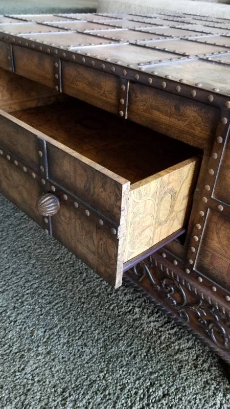lot 42 image: Square Coffee Table with Studded Coffered Design