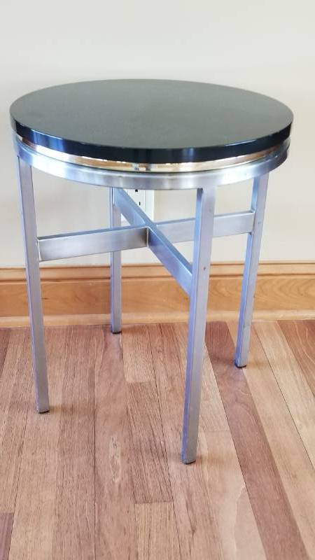 lot 46 image: Petite Steel Base with Thick Tempered Glass Side Table