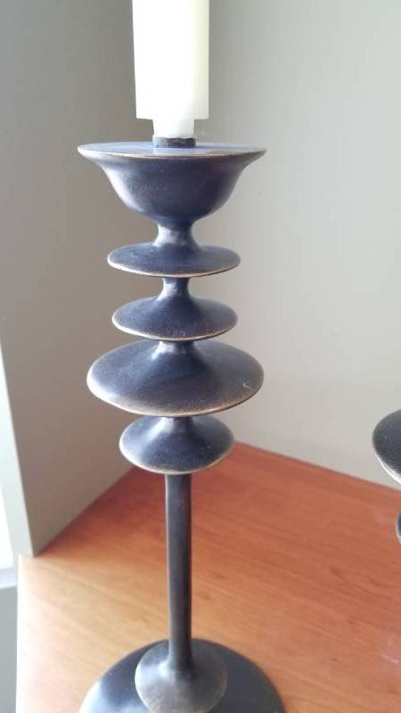 lot 139 image: Modern Tall Candlesticks with Tiered Disk Stems