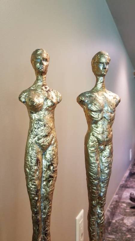 lot 57 image: Brutalist Gold Male and Female Statues