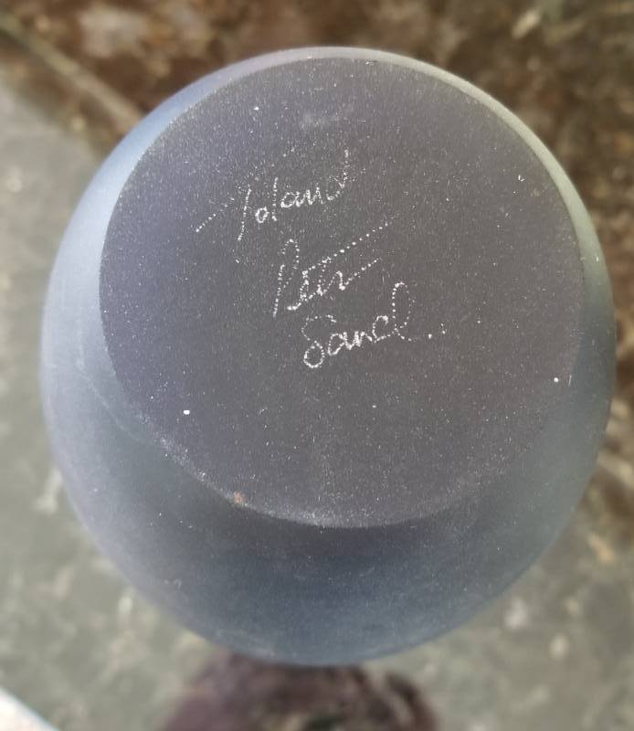 lot 51 image: Art Glass Vase Artist Signed in Frosted Black with Gold