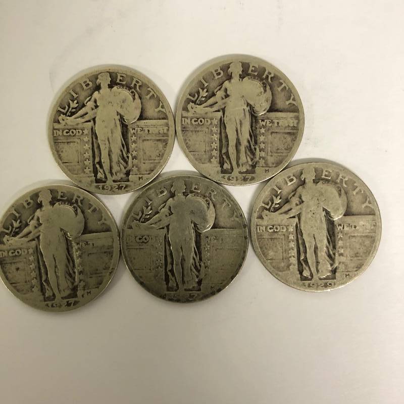 lot 79 image: 5 Standing Liberty Quarters 4-1927 and a 1928