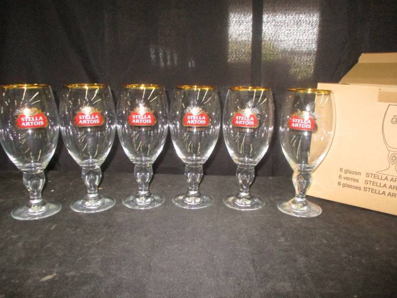 lot 33 image: 6 Stella Artois Belgium Beer Glasses 8 12 High