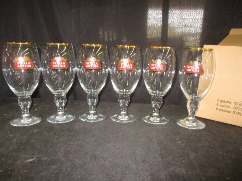 lot 34 image: 6 Stella Artois Belgium Beer Glasses 8 12 High
