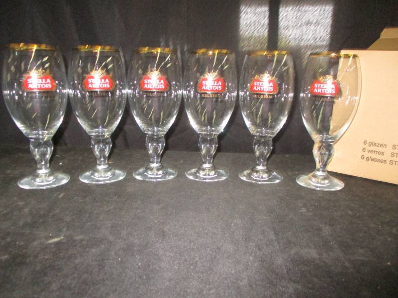lot 35 image: 6 Stella Artois Belgium Beer Glasses 8 12 High