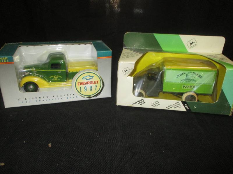 lot 55 image: John Deere #101 Truck Banks and John Deere 27Chevy