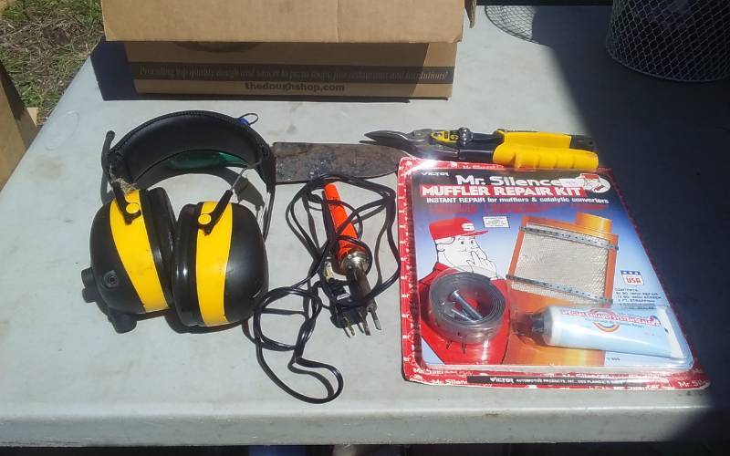 lot 19 image: 3M Radio Ear Muffs, Soldering Iron, Muffler Repair Kit, More