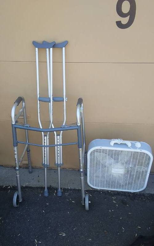lot 37 image: Crutches, Walker, Box Fan
