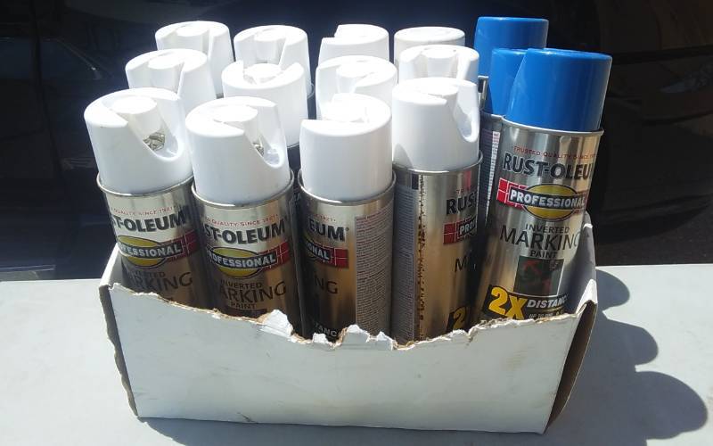 lot 52 image: 12-Cans White & 2-Cans Blue Marking Or Parking Lot Paint