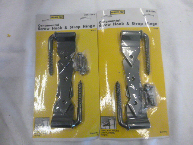 lot 75 image: 2 Project Pro Ornamental Screw Hook & Strap Hinges