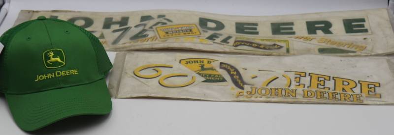 lot 100 image: John Deere Hat and 2 Packs of Sealed Stickers