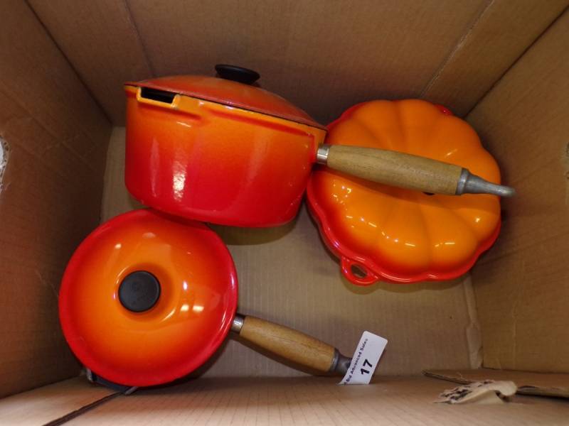 lot 17 image: Collectable Le Creuset Cookware set and Cast Iron Country Cottage Dish