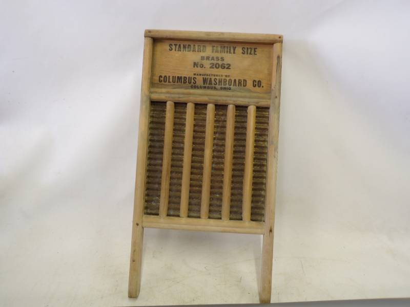 lot 28 image: Maid-Rite Brass and Wood Washboard