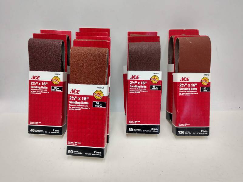 lot 45 image: Lot of (10) 2-12 x 16 Sanding Belts. Assorted Grit