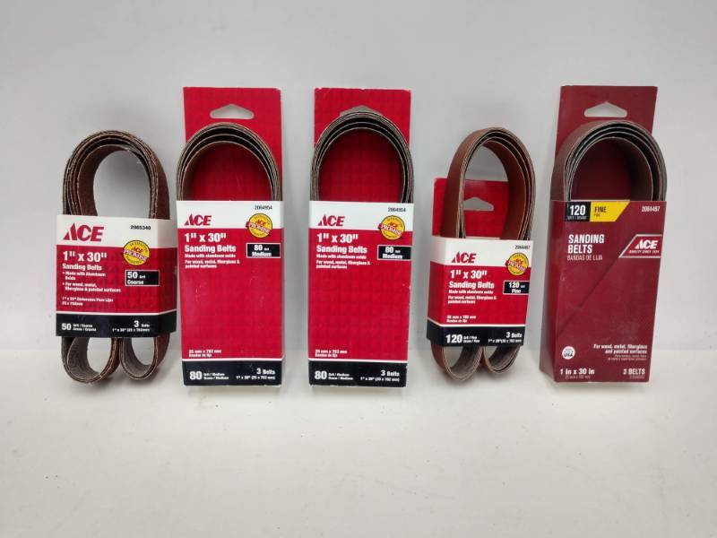 lot 46 image: Lot of (5) 1 x 30 Sanding Belts. Assorted Grit