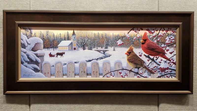 lot 9 image: Kim Norlien Hand Signed White Crimson Morning Framed Print 43 x 19 14