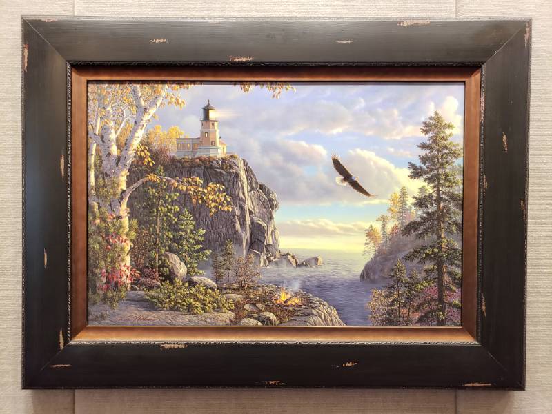 lot 13 image: Kim Norlien Split Rock Lighthouse and Bald Eagle Framed Print 37 12 x 28