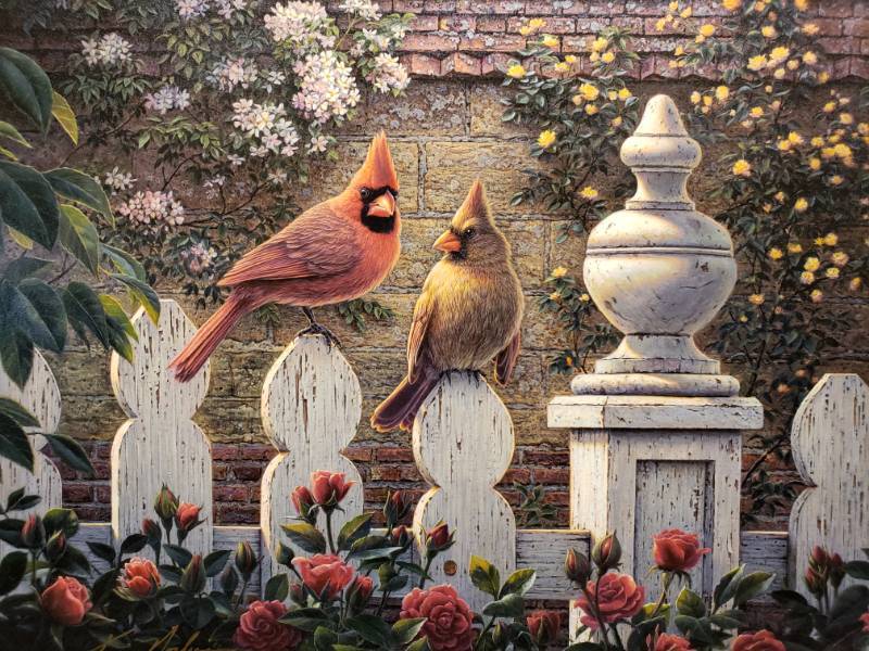 lot 42 image: Kim Norlien Hand Signed Emilys Garden Framed Print 25 12 x 21 34