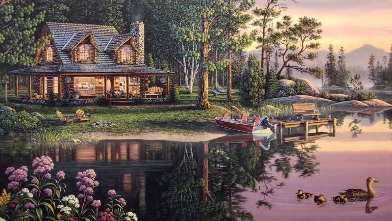 lot 63 image: Kim Norlien Hand Signed Golden Moments Framed Print 29 x 17 14