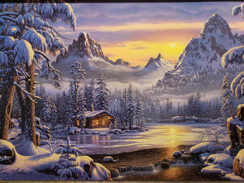 lot 84 image: Kim Norlien Evening on Mountain Lake Framed Print 21 14 x 15 14