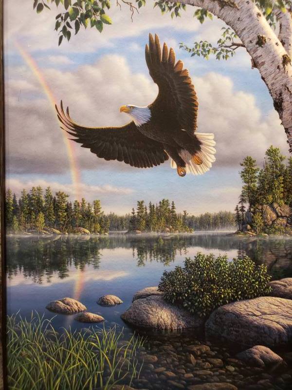 lot 90 image: Kim Norlien On Eagles Wings Framed Print 17 34 x 23 34