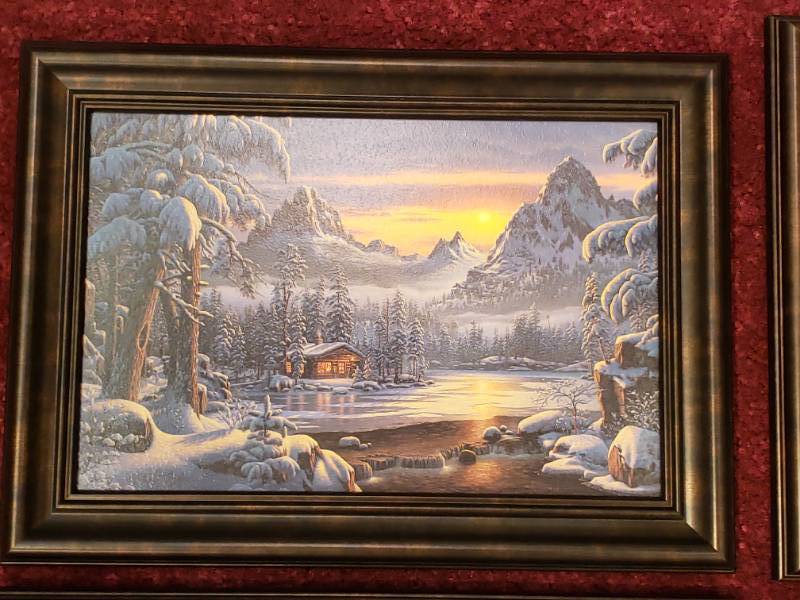 lot 102 image: (4) Kim Norlien Framed Prints Wildlife and Cabin Scene