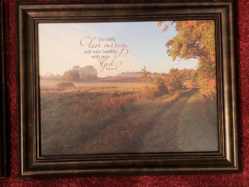 lot 114 image: (4) Kim Norlien Framed Prints Bible Verses and Encouraging Quotes, Landscapes, etc.