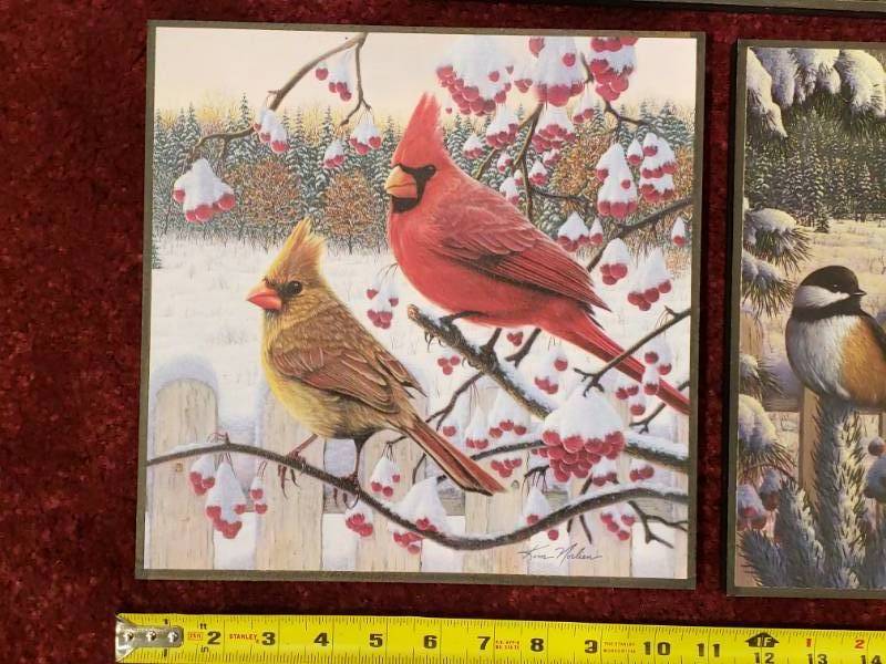 lot 123 image: (3) Kim Norlien Prints on Wood Songbirds