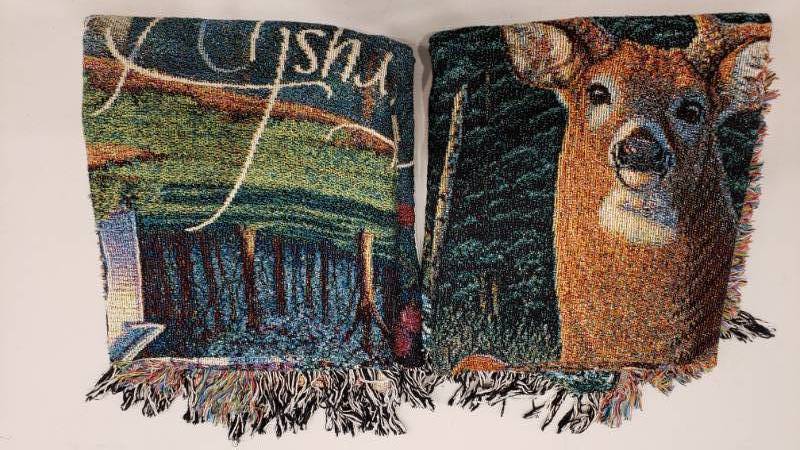 lot 139 image: Kim Norlien (2) High Quality Tapestry Woven Throw Blanket - 100% Cotton - Measures 50 x 60