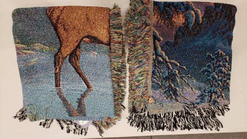 lot 140 image: Kim Norlien (2) High Quality Tapestry Woven Throw Blanket - 100% Cotton - Measures 50 x 60