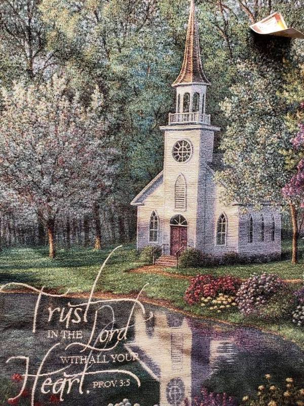 lot 159 image: Kim Norlien Sanctuary Church on Woven Tapestry and Rod - 33 12 x 38 14