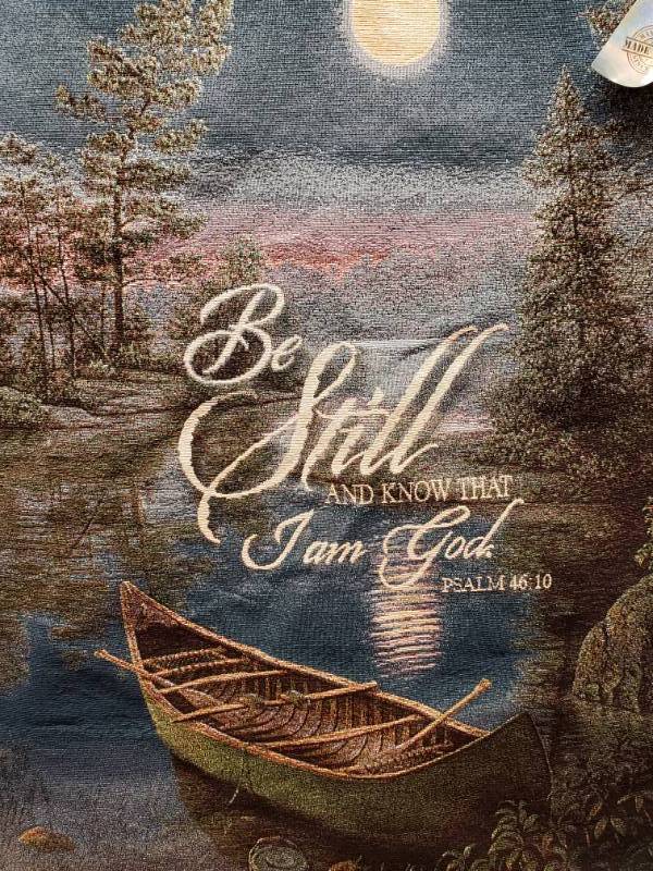 lot 160 image: Kim Norlien Moonlight Bay Canoe on Woven Tapestry and Rod - 33 12 x 38 12