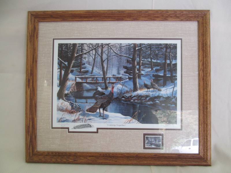 lot 25 image: Ken Zila Print Coming Together Commeriative Print 1985 wstamp - 21x25