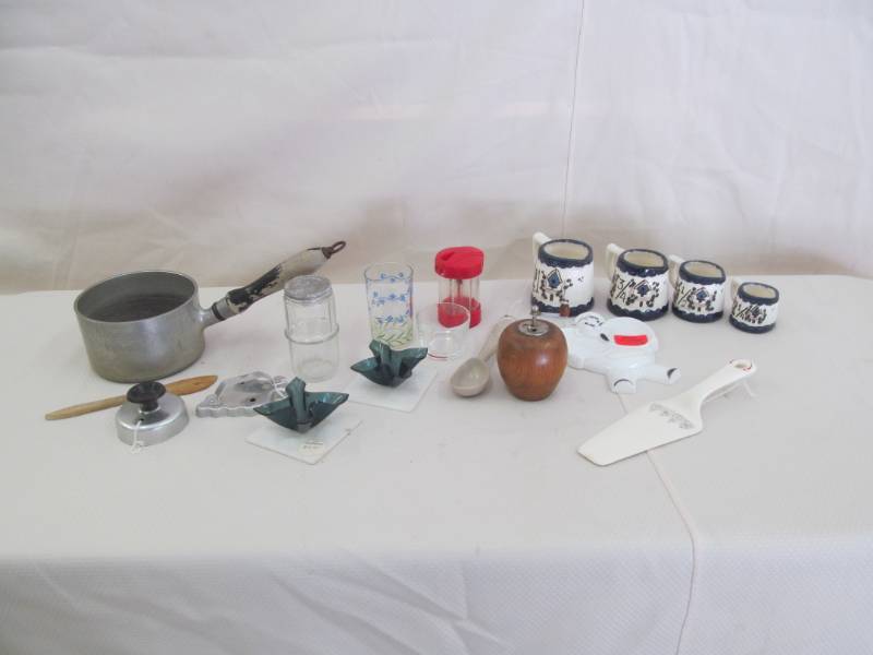 lot 75 image: Assortment of Kitchen Utensils (Pans, Butter Plates, Jars, Cookie Cutters, etc.)